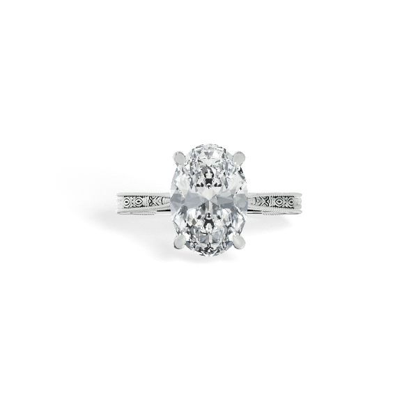 Engraved Band Oval Solitaire Diamond Engagement Ring 360° view
