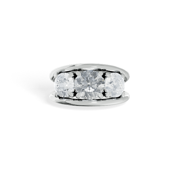 Large Round-Cut Lab Grown Diamond Trilogy Ring with Thin Split Band 360° view
