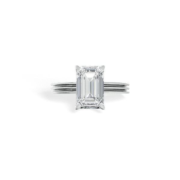 Emerald-Cut Solitaire Lab Grown Diamond Engagement Ring with Triple-Rail Shank 360° view